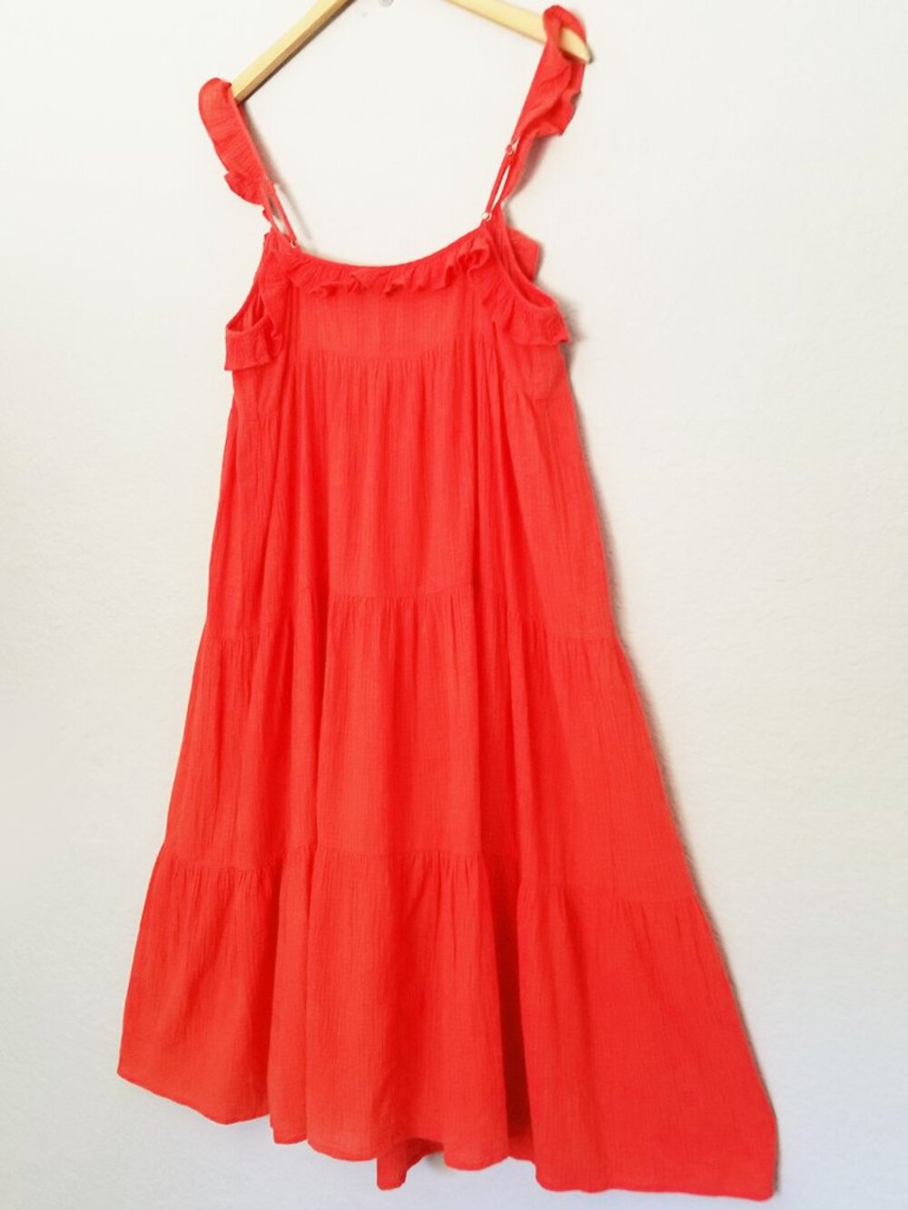 J. Crew Tiered Ruffle Maxi Dress M Crinkle Gauze 100% Cotton Red Orange $128 - Picture 6 of 16